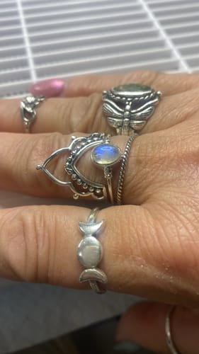 Customer photo review of Sterling Silver Boho Ring Set with Rainbow Moonstone