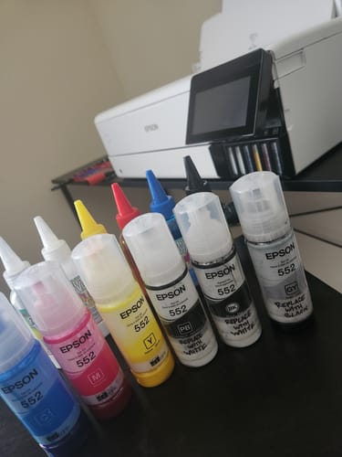 Customer photo review of DTF Ink 100ml Set (2 Whites, 1 Cyan, 1 Magenta, 1 Yellow, 1 Black)