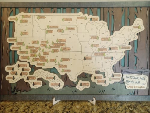 Customer photo review of US 3D Wooden National Parks Travel Map With Trees To Record Park Visits (2 Design)