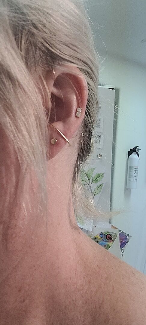 Customer photo review of 14K Gold Crystal Bar Cartilage Earring 20G18G16G