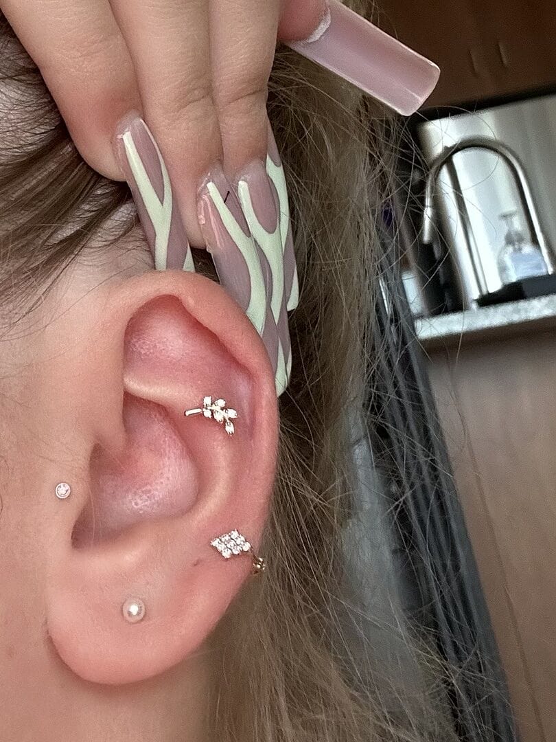 Customer photo review of 14K Gold Diamond Cartilage Hoop Earring