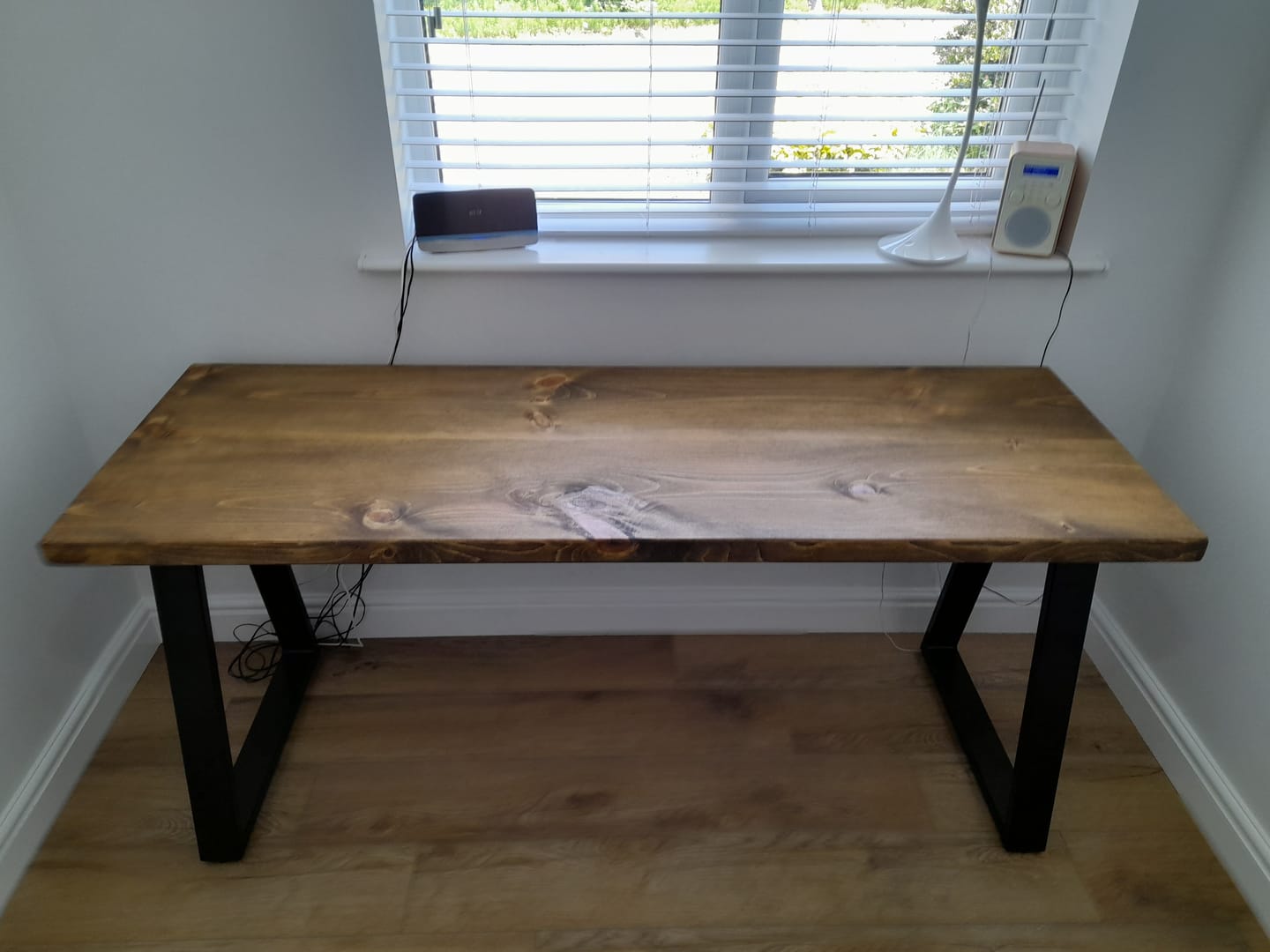 Customer photo review of Industrial Dining Table with Trapezium Leg - Smoked Oak