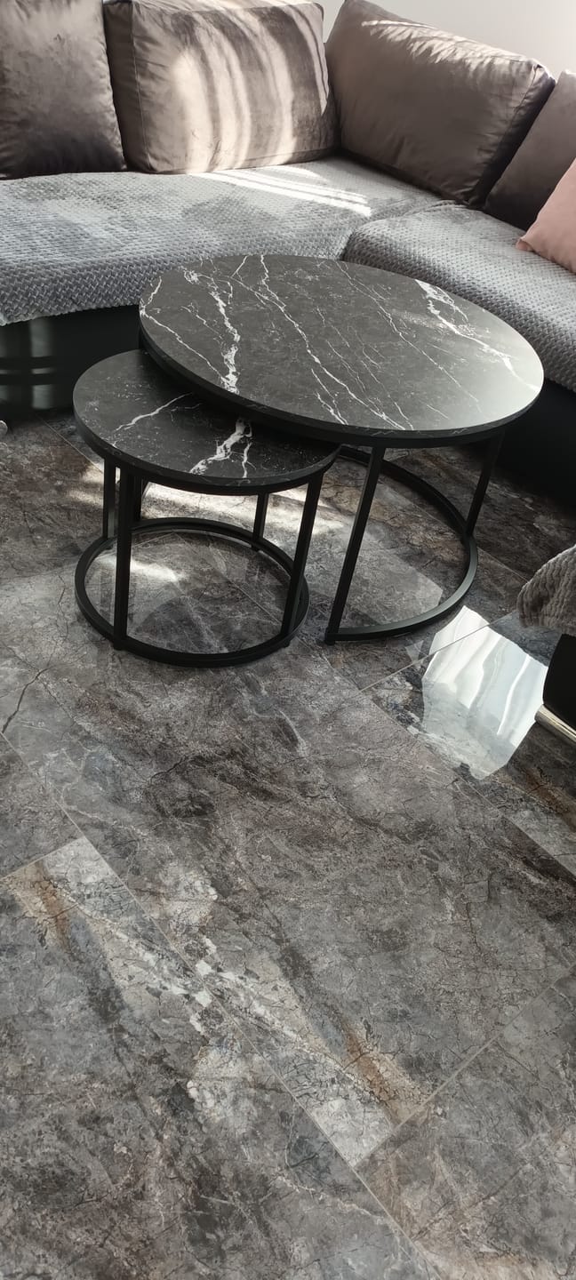 Customer photo review of Set 2 masute cafea DION, negru cu efect de marmura/negru, PAL laminat/metal