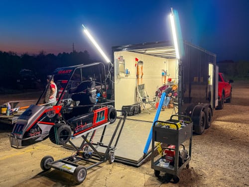 Customer photo review of Racing Trailer Pit Light – Dual 5 Foot Pole 20,000 Lumens