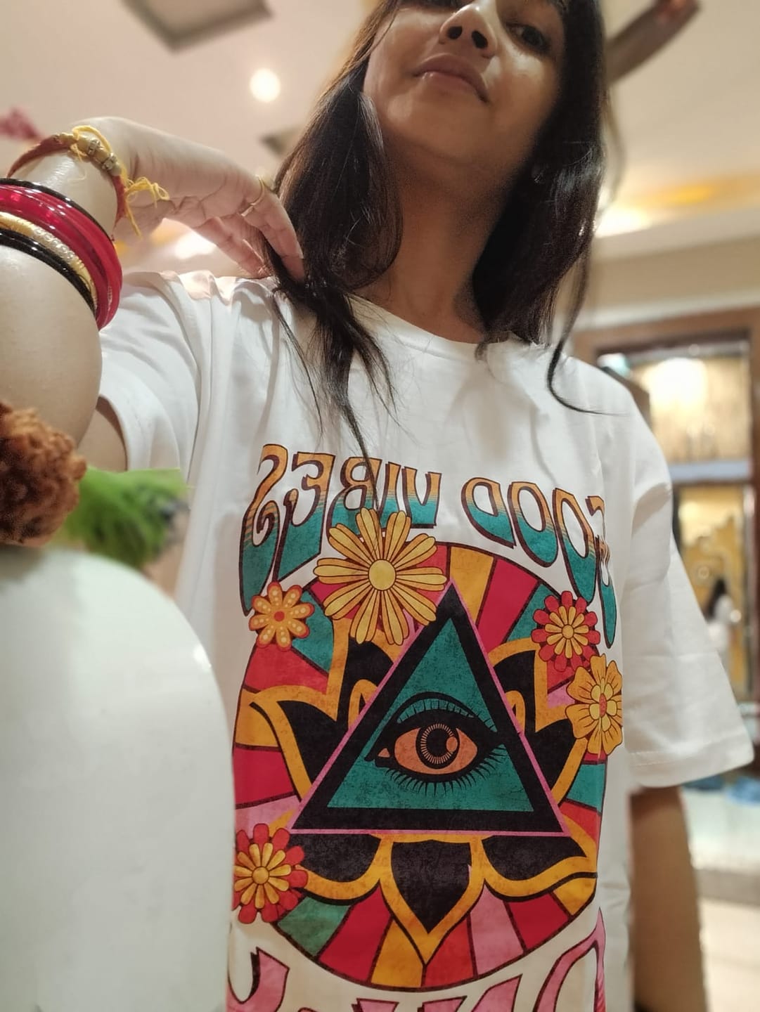 Customer photo review of I Am a Strong Woman Raised by Stronger Women" T-Shirt