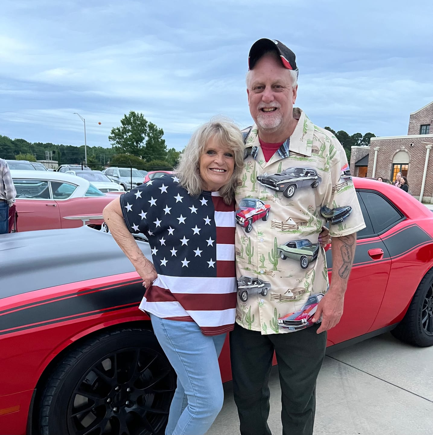 Customer photo review of Dodge Challenger Hawaiian Shirt, Hawaiian shirt for men, dad husband car lover HO0009