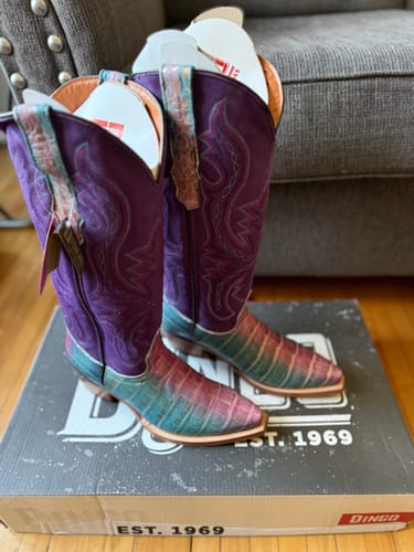 Customer photo review of Dingo Ladies Caterina Caiman Leather Purple Western Boot DI209-PU