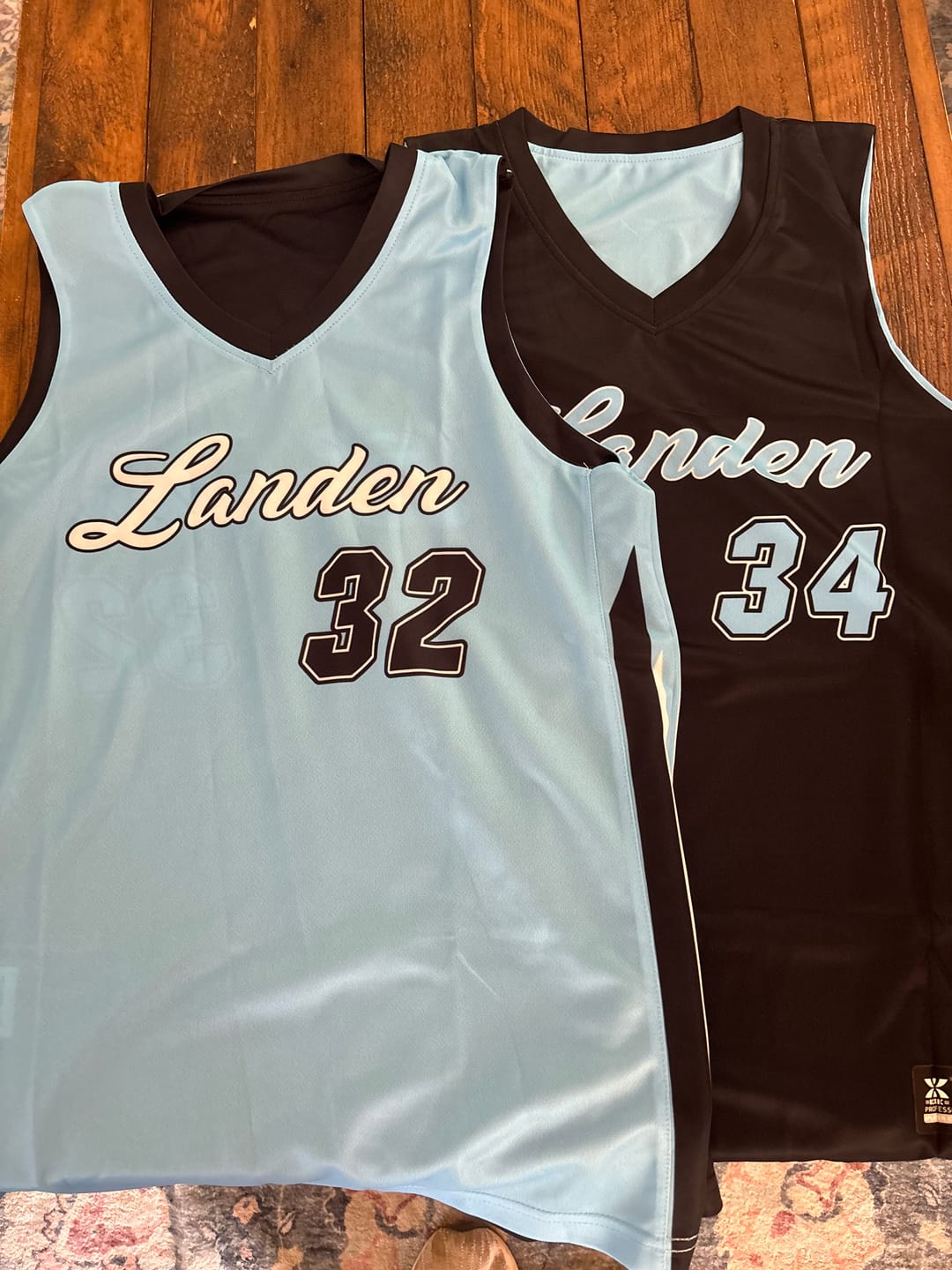 Customer photo review of Custom Black Light Blue Double Side Tops Training Basketball Jersey