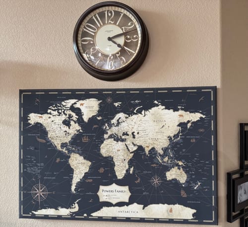 Customer photo review of Pinnable World Journey Map • Rustic Gold