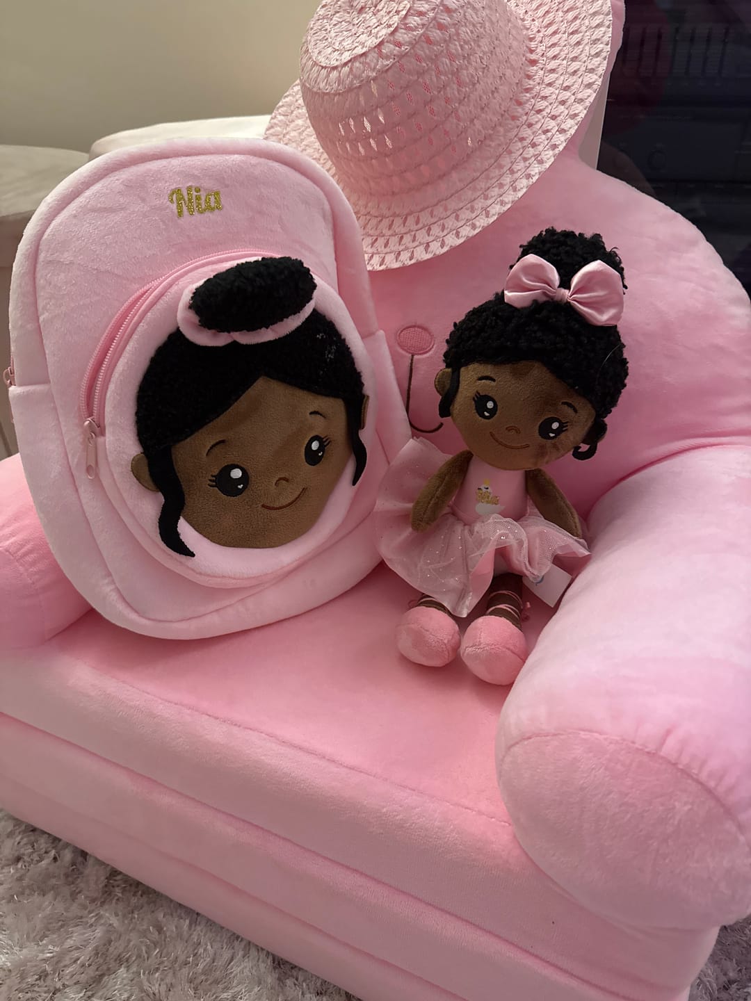 Customer photo review of Personalized Deep Skin Tone Plush Pink Ballet Doll