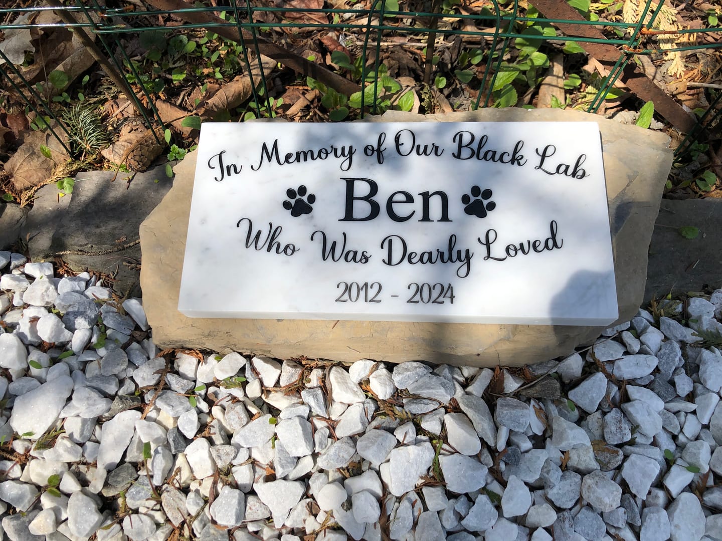 Customer photo review of Grave Marker, Pet headstones, Custom Outdoor Engraved Pet Stone In Loving Memory