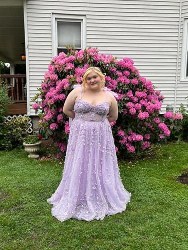 Customer photo review of V Neck Corset 3D Floral Beaded Dress with Removable Tie Straps