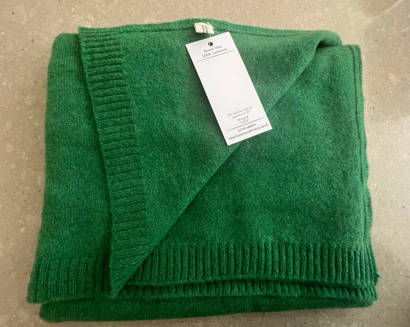 Customer photo review of Brand New Shamrock Green Recycled Cashmere Wrap