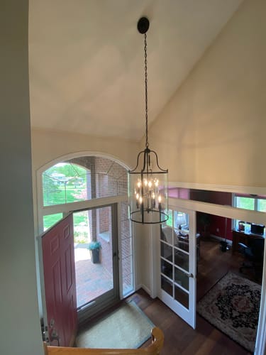 Customer photo review of Farmhouse Wide Clear Glass Cylinder Cage Pendant