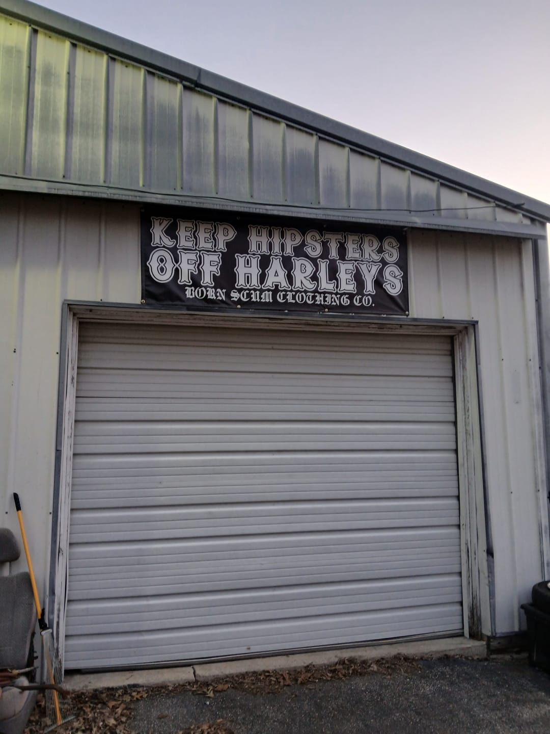 Customer photo review of KEEP HIPSTERS OFF HARLEYS BANNER