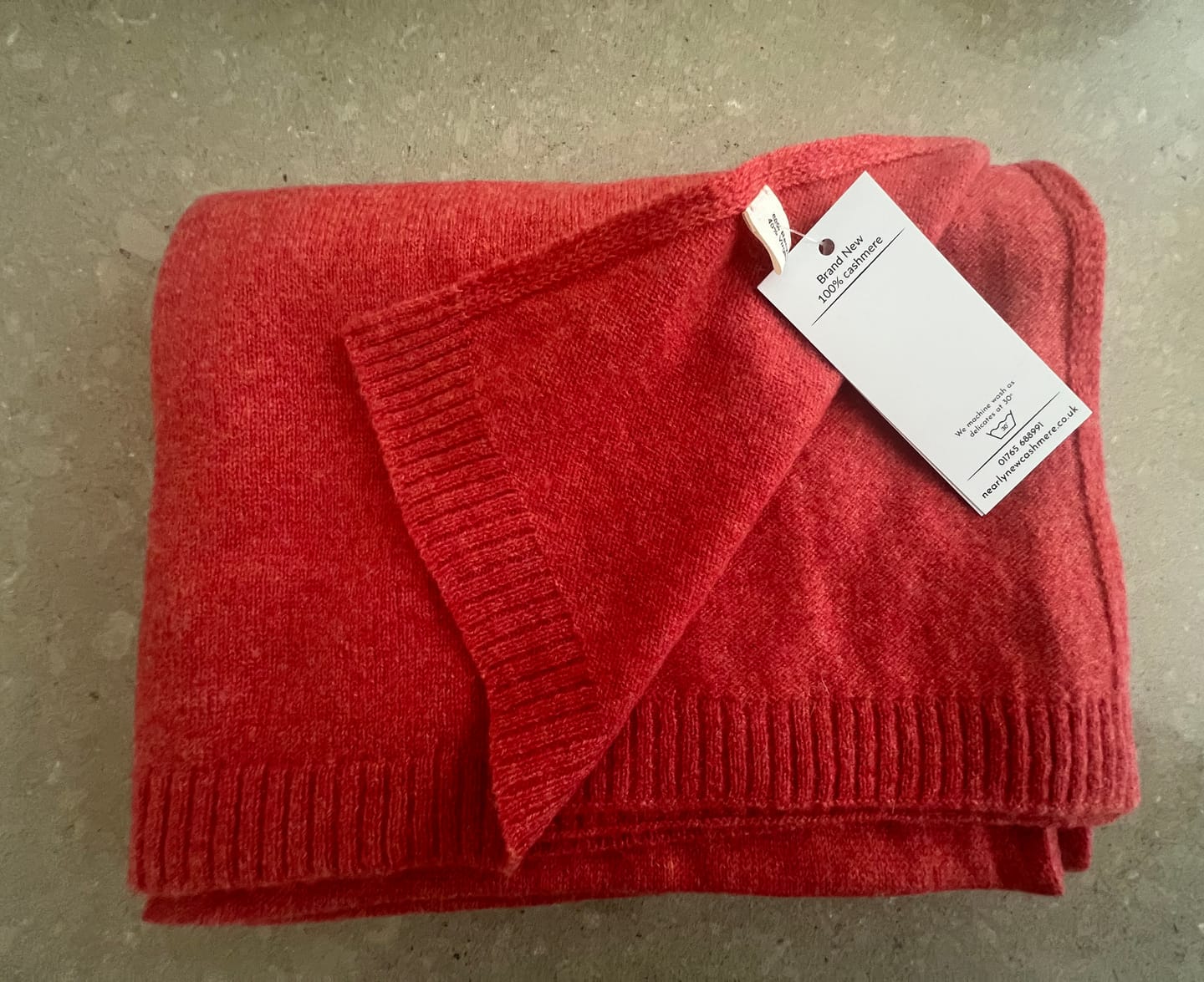 Customer photo review of Brand New Watermelon Orange Recycled Cashmere Wrap