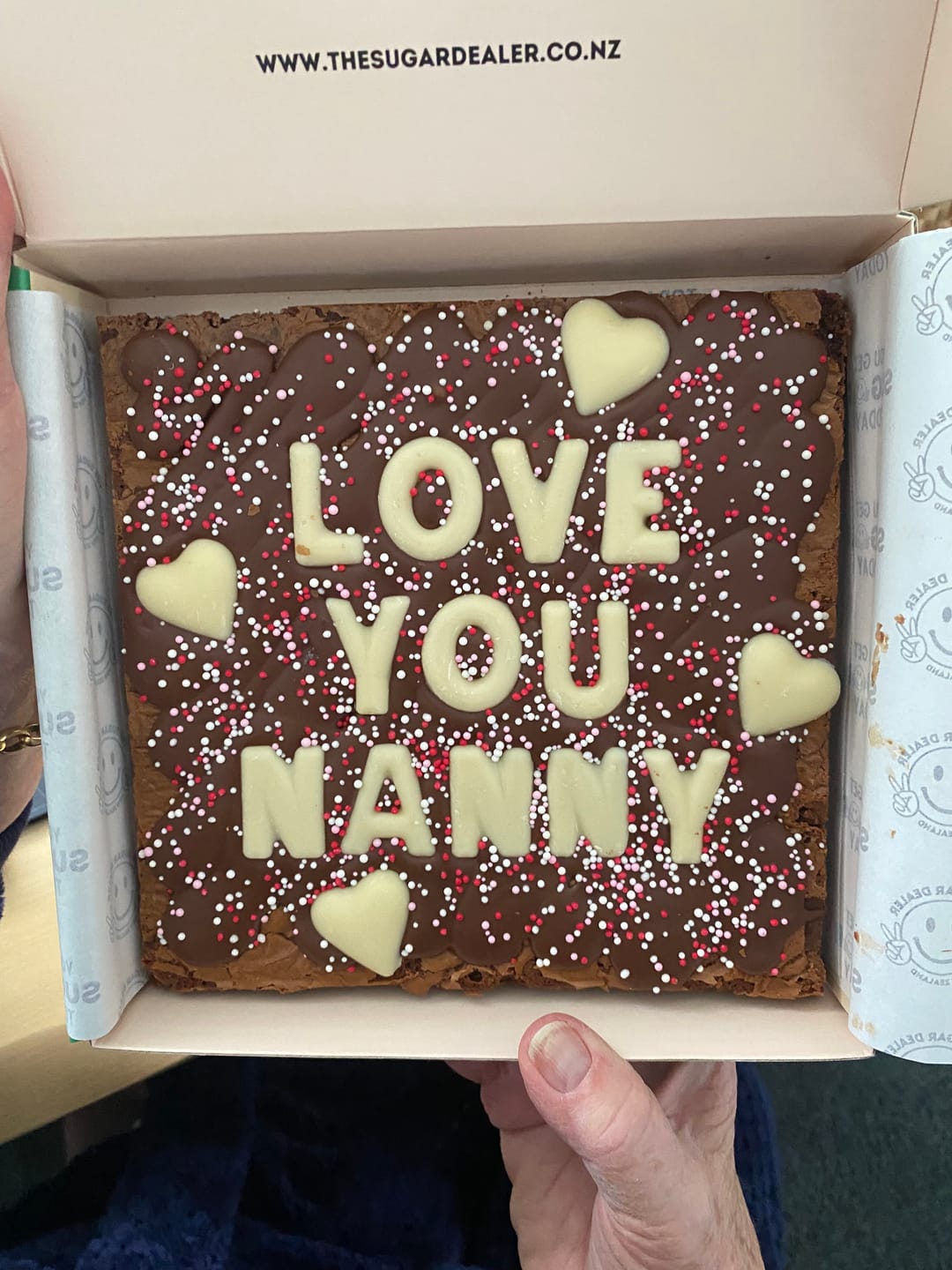Customer photo review of Custom message heart brownie