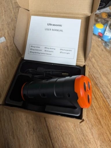 Customer photo review of Anti Bark Dog Repeller Ultrasonic Rechargeable Dog Training Device