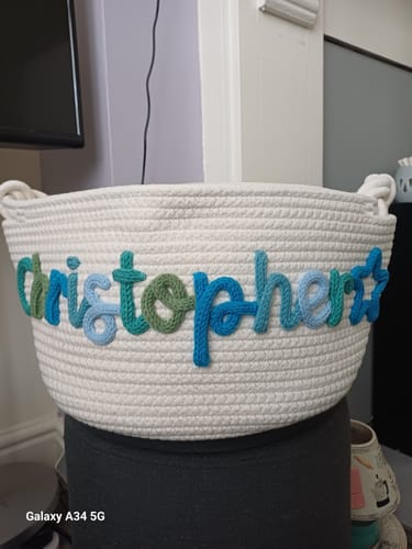 Customer photo review of Baby Knits™  Multicolor Personalized Knitted Basket