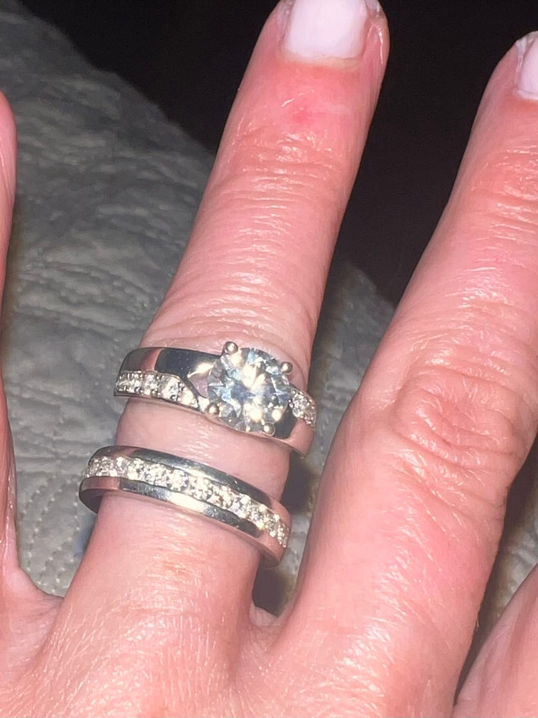 Customer photo review of Channel Set Moissanite Eternity Wedding Band
