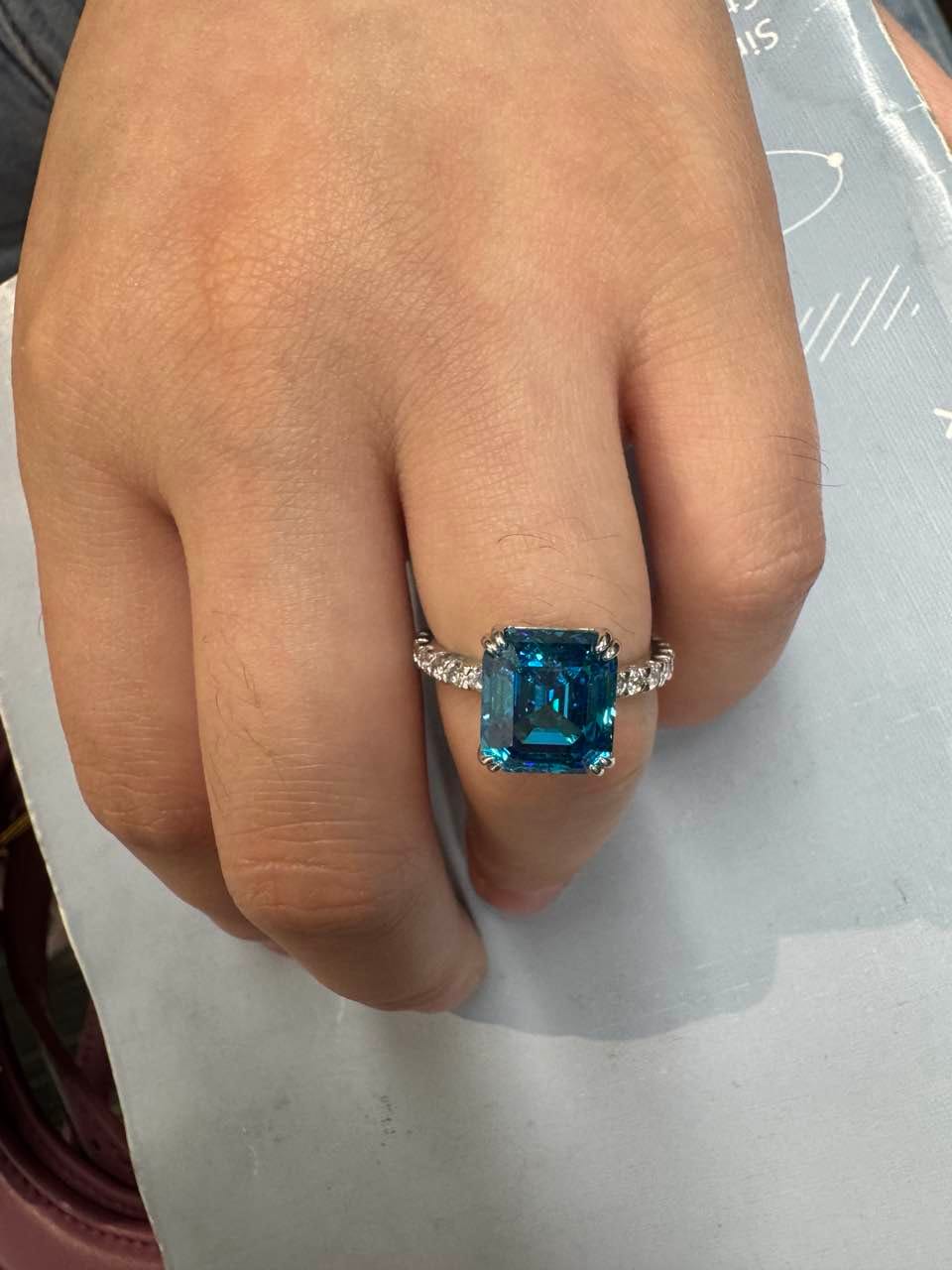 Customer photo review of S925 Honorable 4.5Ct Asscher Cut Engagement Ring Stackable Travel Ring For Women