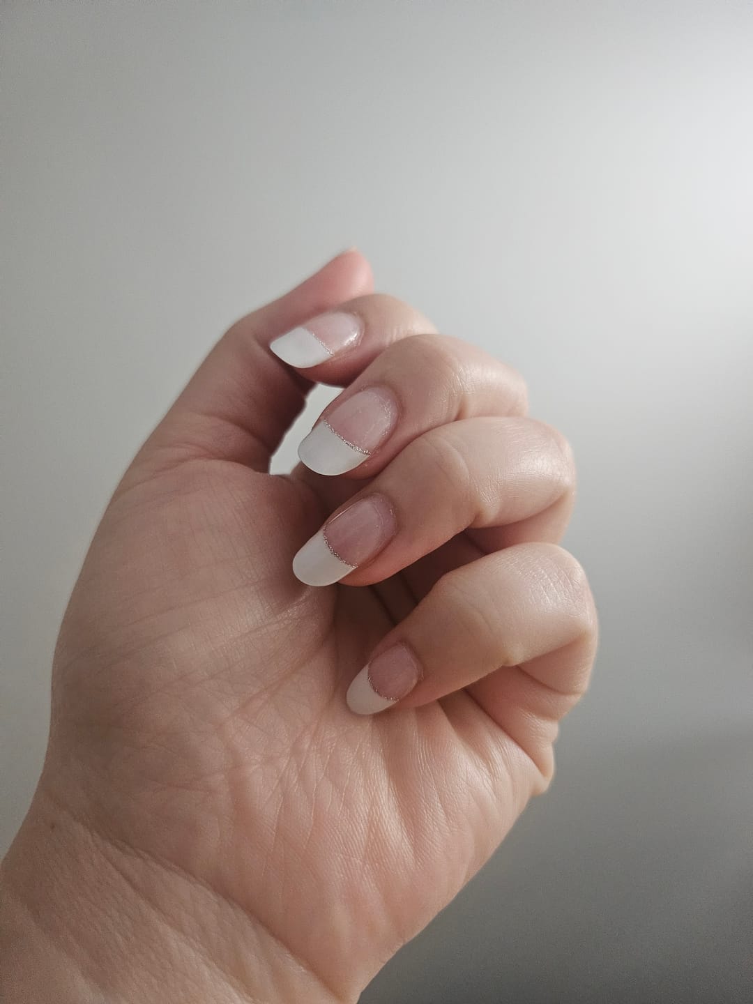 Customer photo review of White French Tip Glitter DIY Semicured Gel Nail Sticker Kit