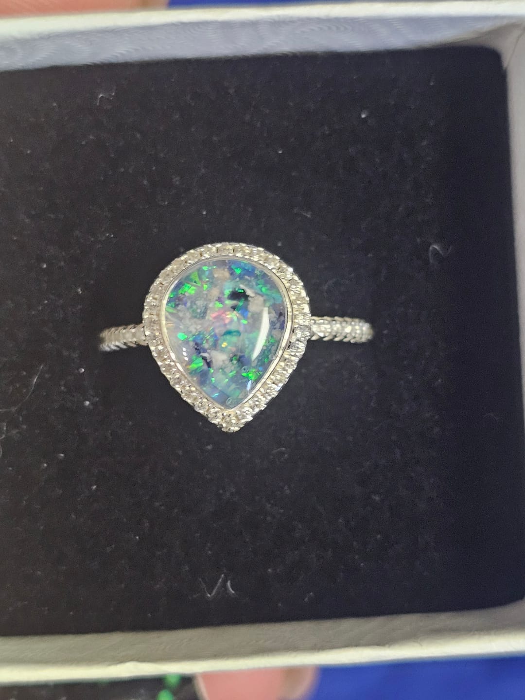 Customer photo review of Bedazzled Pear Opal Ring with Cremation Ashes