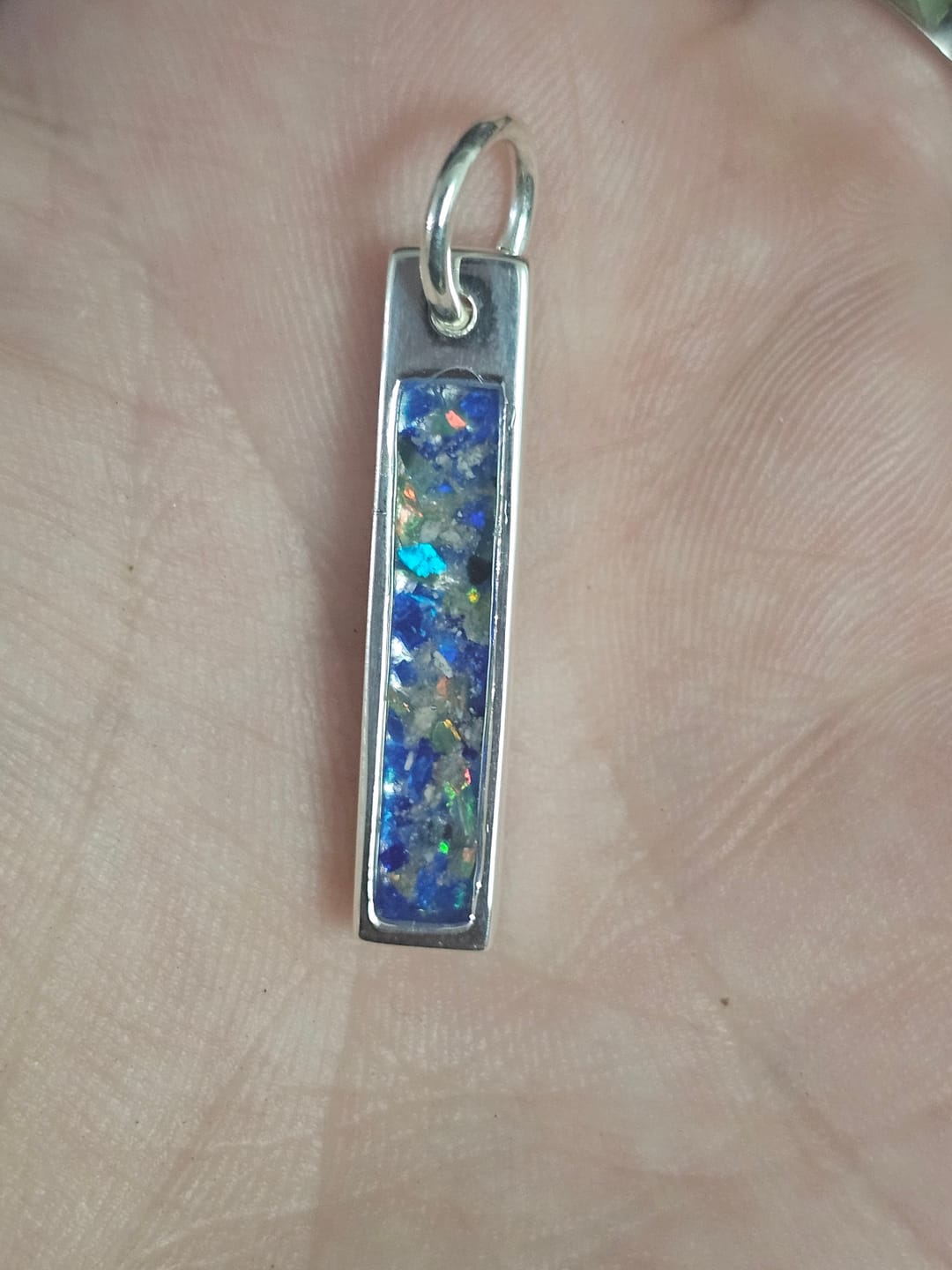 Customer photo review of Opal Bar Cremation Pendant - Engravable