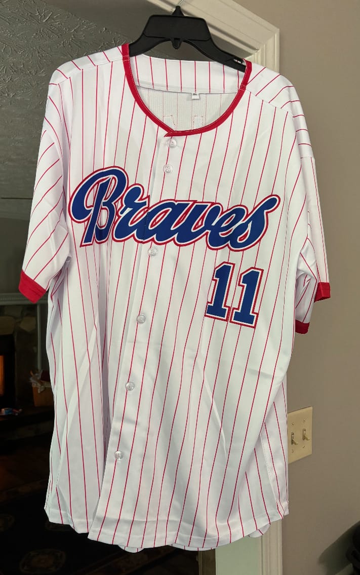 Customer photo review of Custom Mens Personalized Pinstripe Baseball Jersey Team Sport Uniforms