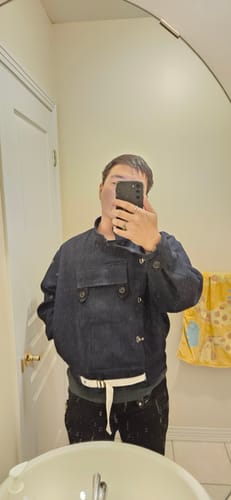 Customer photo review of 13oz Denim Retro Swedish Soldier Biker Jacket