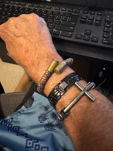 Customer photo review of PAX CROSS Chain Link Bracelet: Helps Pair Veterans With A Service Dog Or Shelter Dog