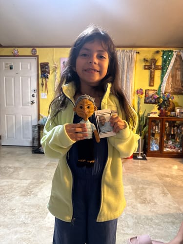 Customer photo review of Dolly® Personalized Crochet Doll with Photo Card