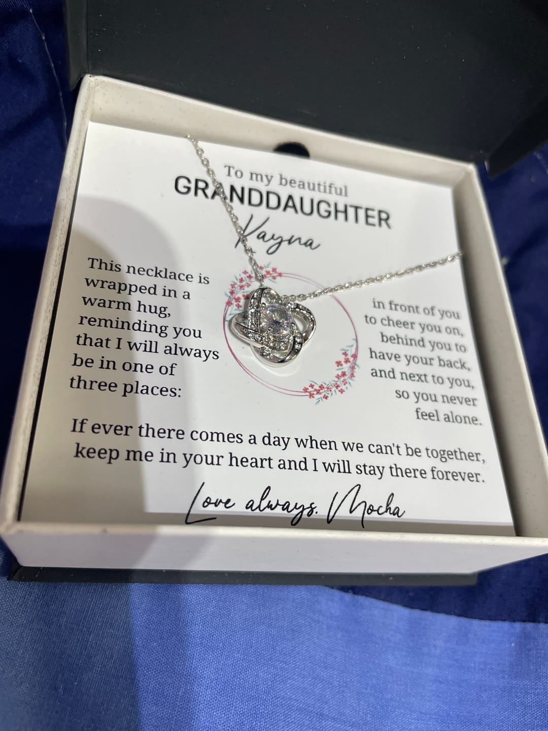 Customer photo review of Personalized Granddaughter Gift - Love Knot Necklace