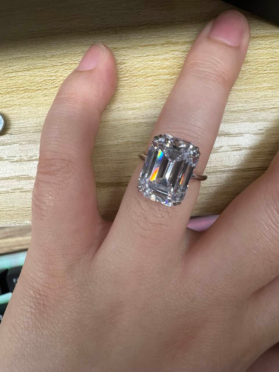 Customer photo review of S925 5.0/11.5 Ct Emerald Cut Engagement Ring In Sterling Silver Classic Everyday Wearable Ring
