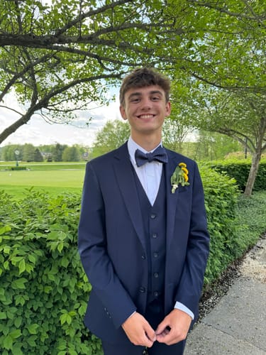 Customer photo review of Royal Blue Yellow Plaid Self-tied Bow Tie Pocket Square Cufflinks Set