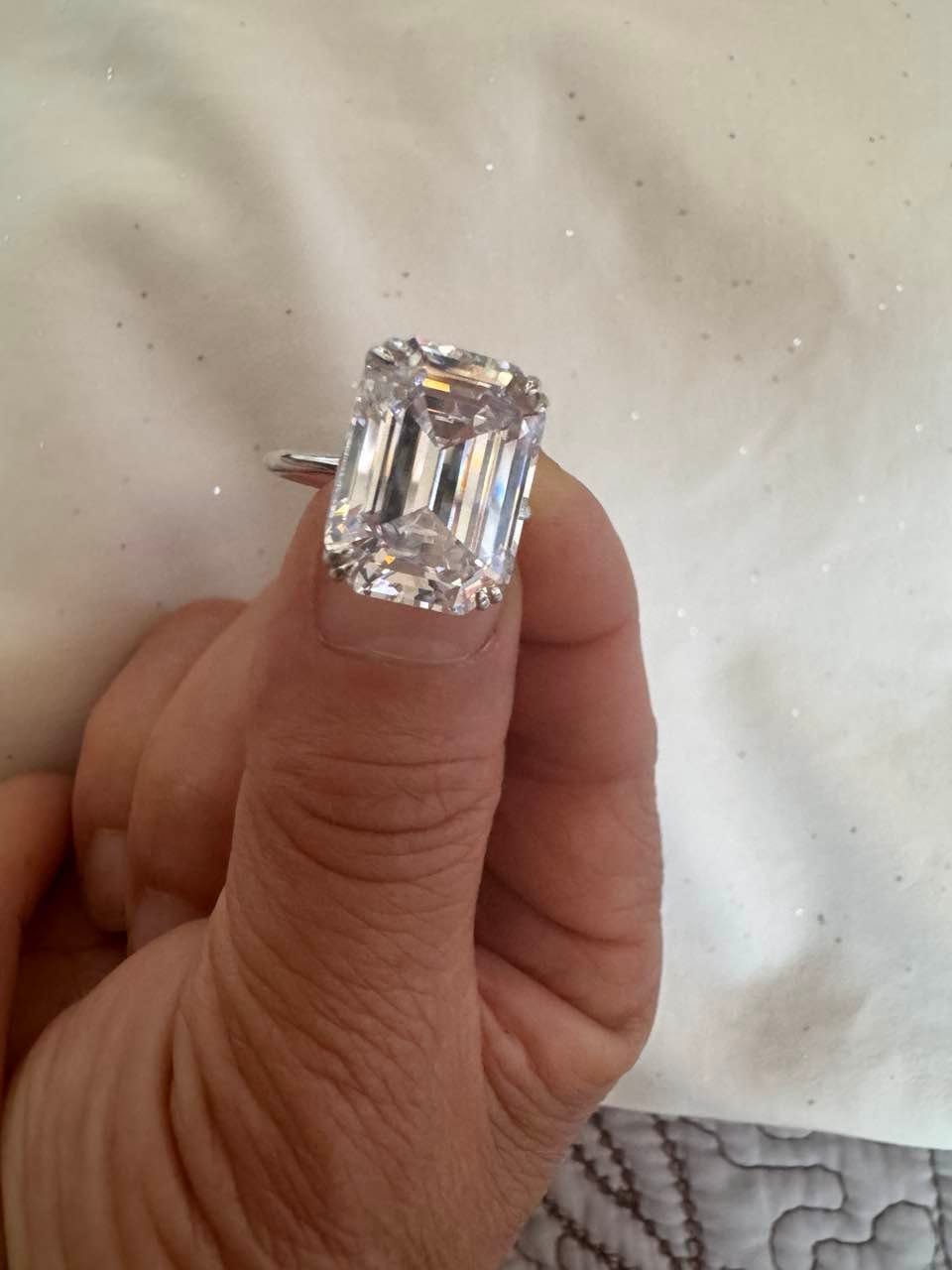 Customer photo review of S925 5.0/11.5 Ct Emerald Cut Engagement Ring In Sterling Silver Classic Everyday Wearable Ring