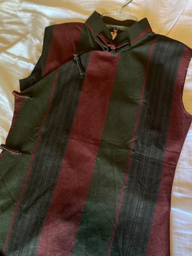 Customer photo review of Waitan 外滩 The Bund Republic of China Striped Cotton & Linen Sleeveless Qipao