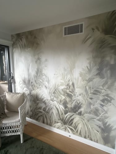 Sage Green Jungle Wallpaper Mural in a customer's home - verified photo review