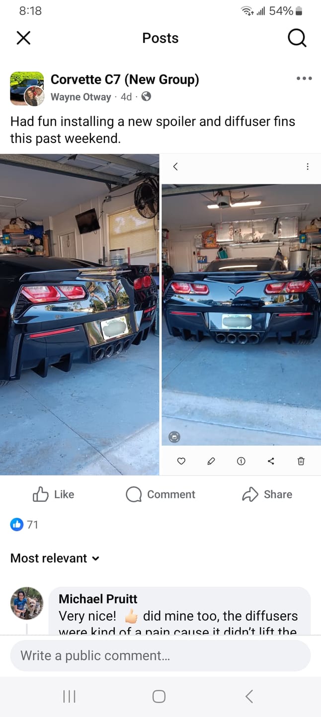 Customer photo review of Corvette C7 Rear Bumper Diffuser Fins