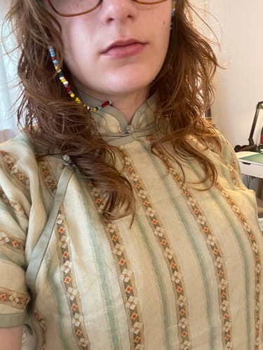 Customer photo review of Cai Cao 采草 Gathering Herbs 1930s Double Layered Ramie Plant Short Sleeve Qipao