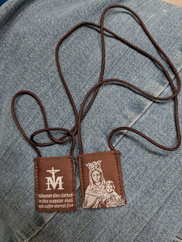 Customer photo review of OLMC Promise | Our Lady of Mt. Carmel Premium Brown Scapular
