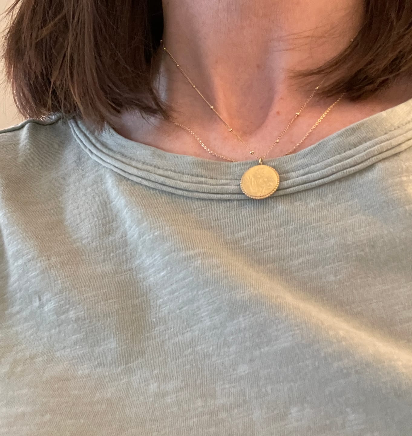 Customer photo review of Holy Family Floral Necklace - 14K Gold Filled