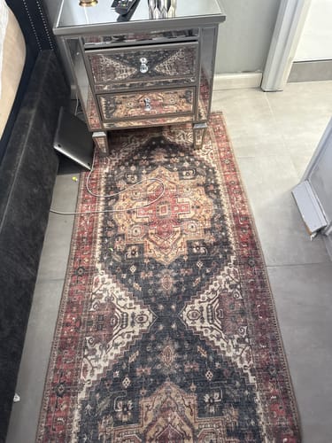 Customer photo review of Juana Classic Design Machine Washable in Red & Black Rug