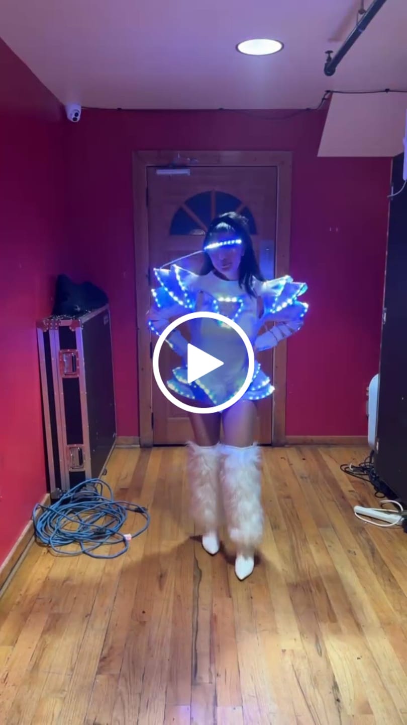 Customer video review of LED Female Warrior Suits Luminous Costume Suits Light Clothing for Women Ballroom Dance Glowing Dress China Ladies Accessories