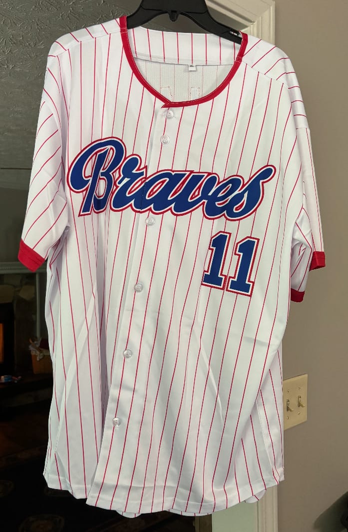 Customer photo review of Custom Mens Personalized Pinstripe Baseball Jersey Team Sport Uniforms