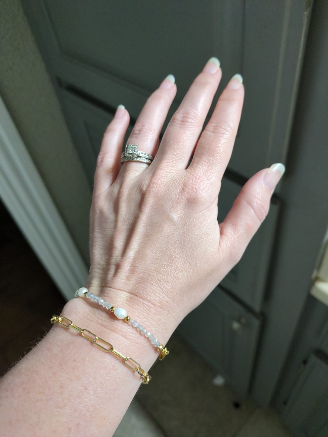 Customer photo review of Moonstone & Pearl Bead Bracelet