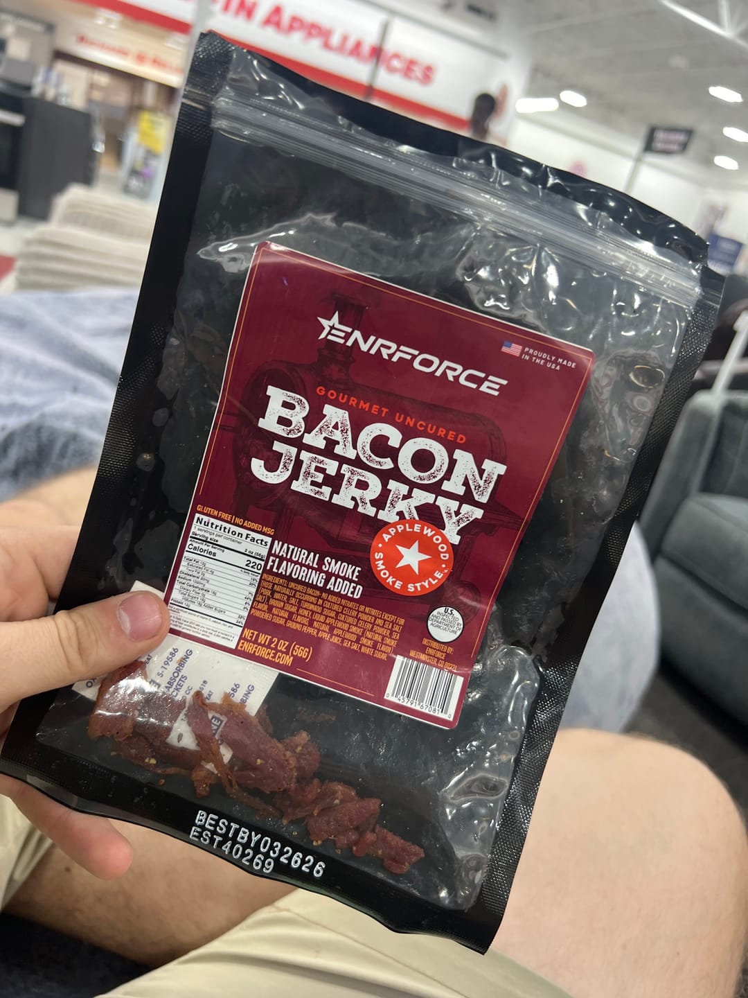 Customer photo review of Gourmet Bacon Jerky