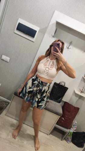Customer photo review of Women's Floral Print Bohemian Shorts with Elastic Waist, Loose Wide Leg, Ruffle Hem