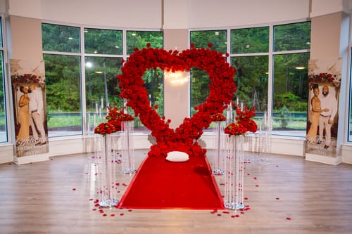 Customer photo review of Red Rose Hanging Flower Runner Wedding Backdrop Decor