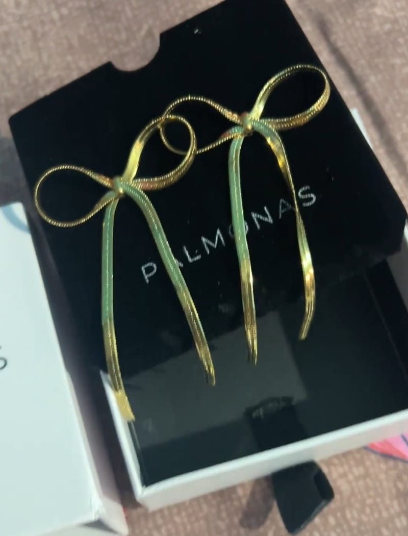 Customer photo review of Golden Bows Drop Earrings